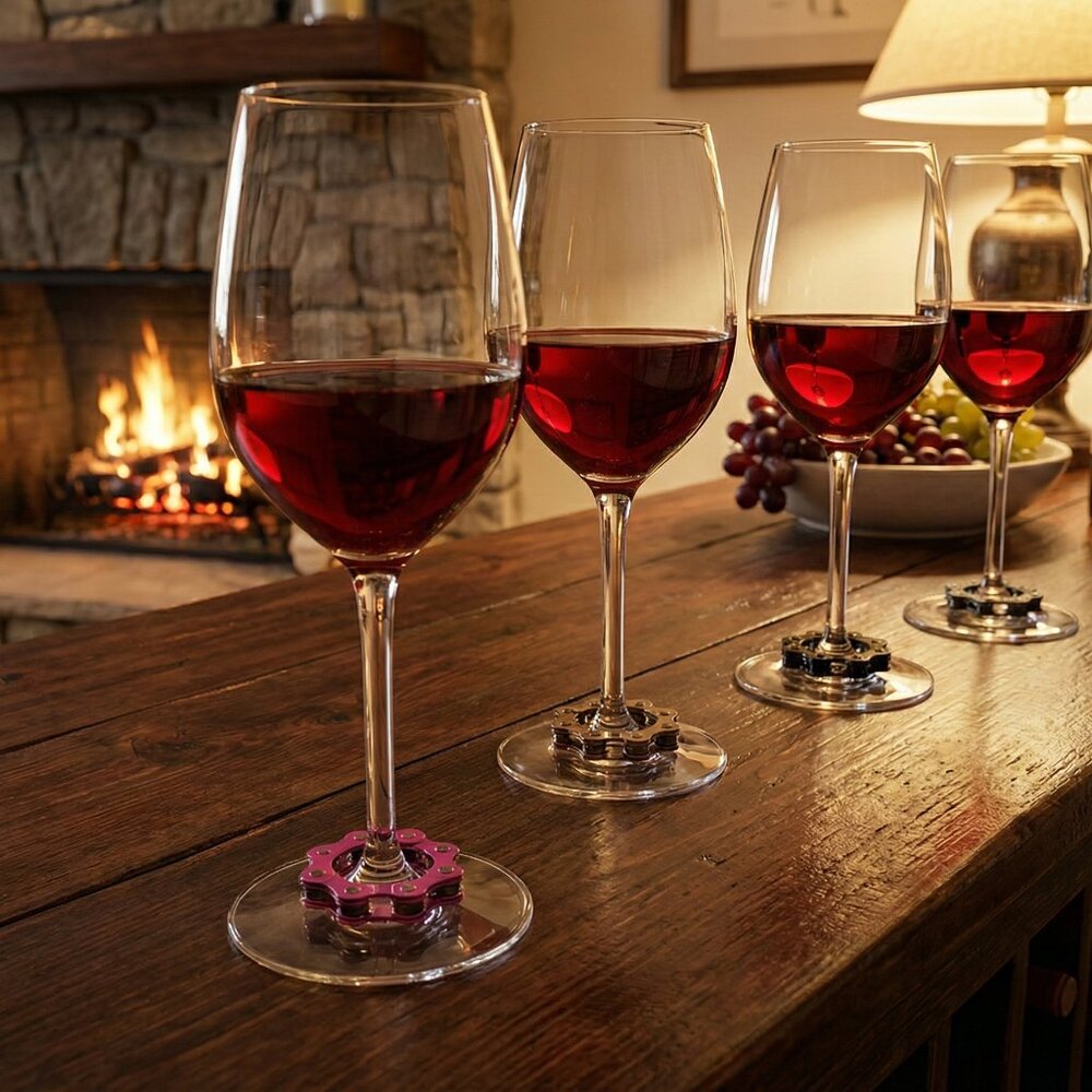 Magnetic Wine Glass Charms Colored Bike Chain Markers Christmas Gift Set Bikers